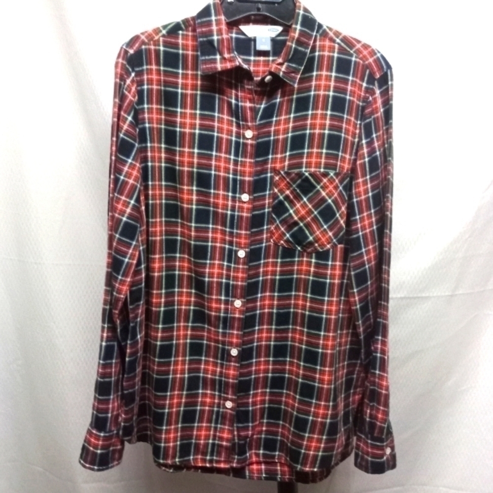 Old Navy Flannel  Shirt 100% Cotton, size Med,  Red Plaid Button Up, Pre_owned